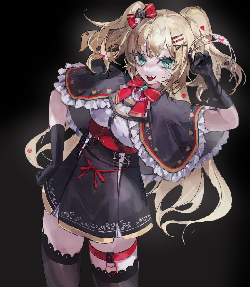 1girl, absurdres, akai_haato, akai_haato_(gothic_lolita), aqua_eyes, black_skirt, blonde_hair, bow