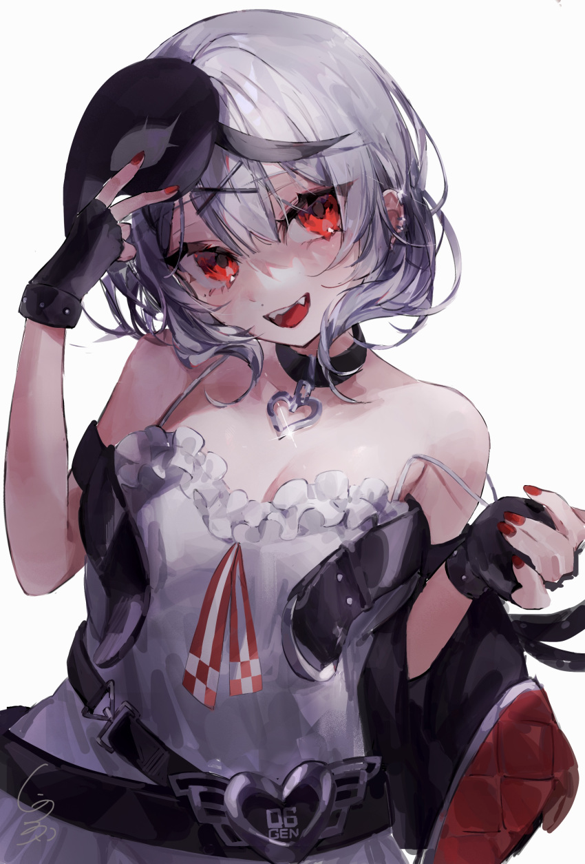 1girl, absurdres, animal_hood, black_collar, camisole, collar, fingerless_gloves, frilled_camisole