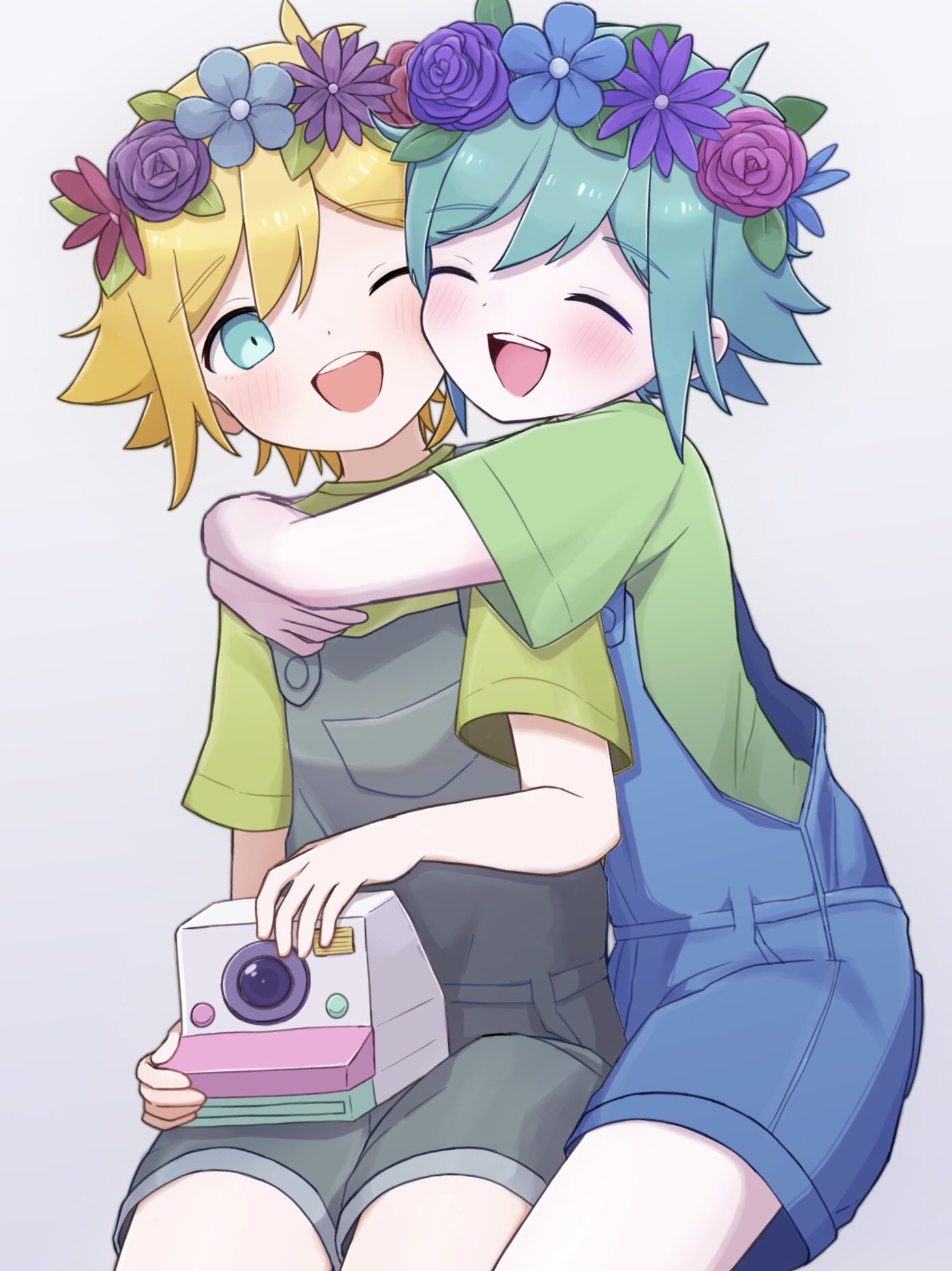 2boys, ^_^, antenna_hair, basil_(faraway)_(omori), basil_(headspace)_(omori), basil_(omori), blonde_hair, blue_eyes