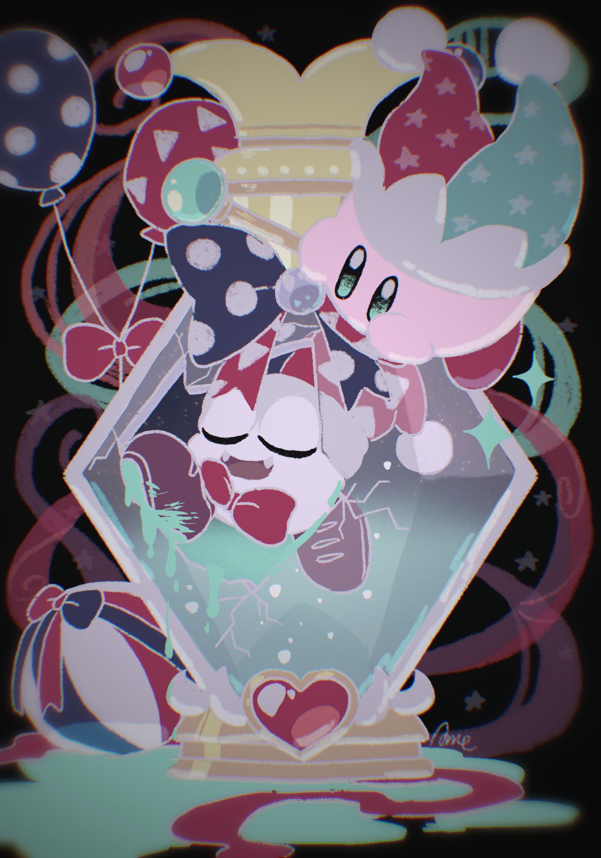 1boy, 1other, aqua_eyes, aqua_hat, aqua_ribbon, ball, balloon, beachball