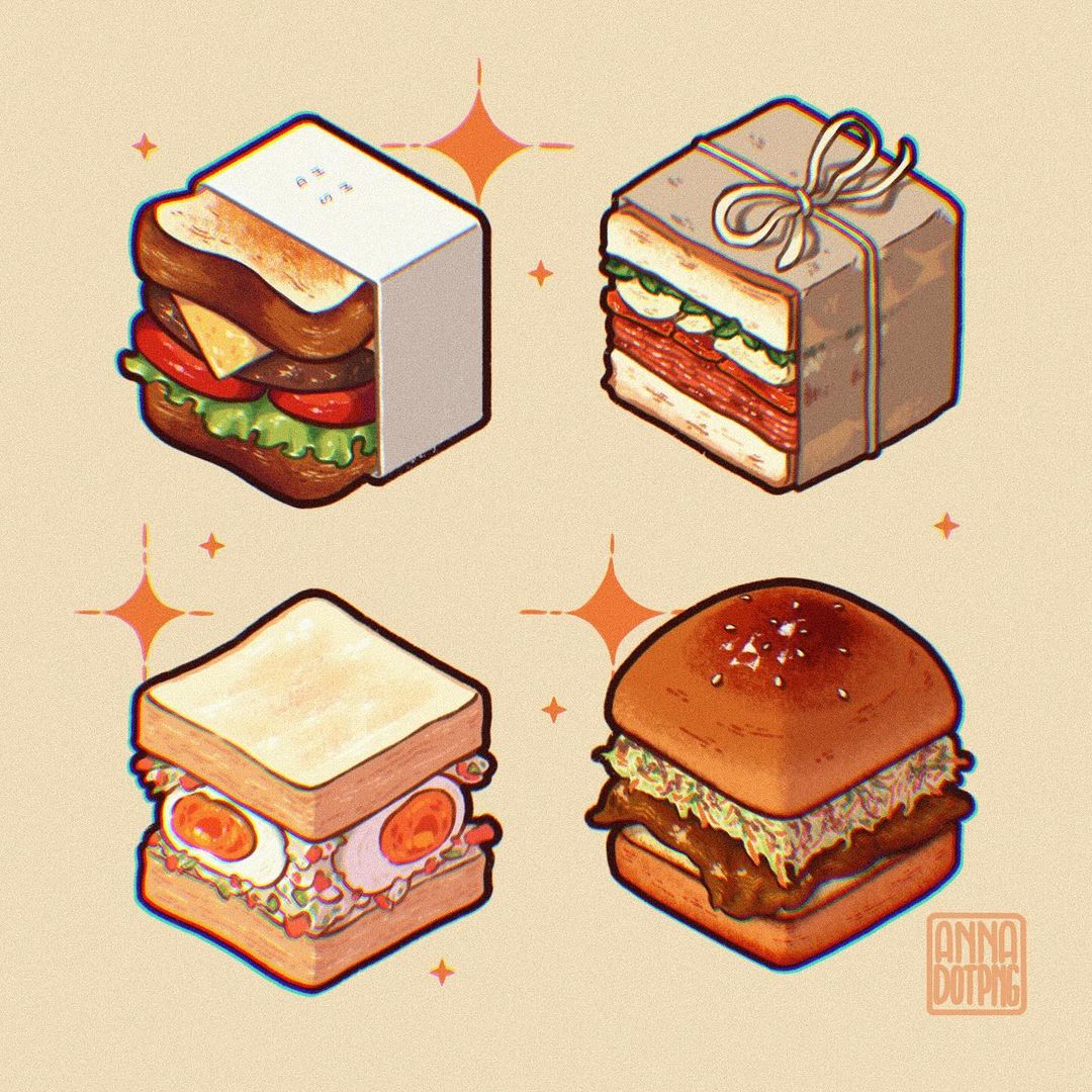 annadotpng, artist_name, bacon, brown_background, burger, cheese, coleslaw, commentary