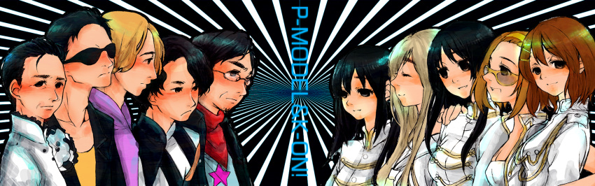 akiyama_mio, bad_id, black_hair, brown_hair, crossover, don't_say_"lazy", everyone, glasses
