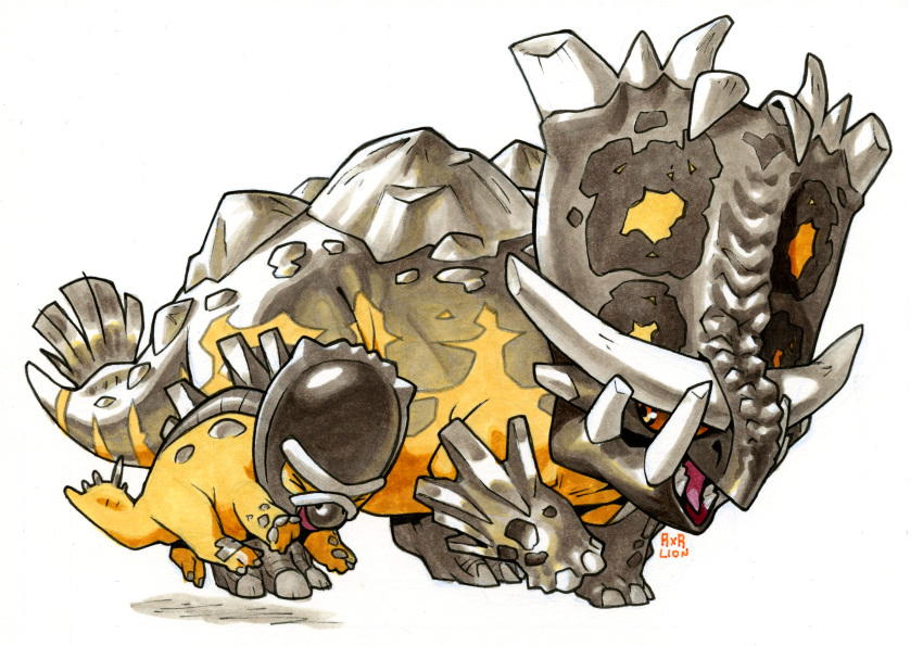 absurdres, artist_name, bastiodon, closed_eyes, english_commentary, evolutionary_line, highres, marker_(medium)