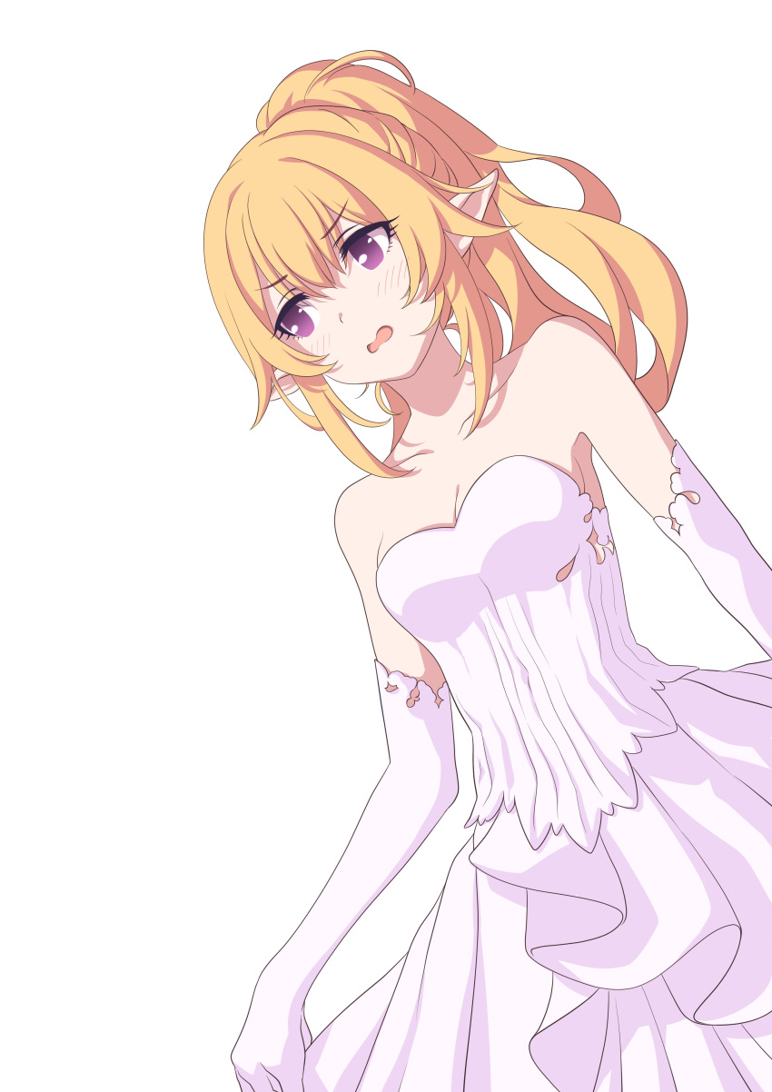 1girl, absurdres, bare_shoulders, blonde_hair, blush, chloe_(princess_connect!), dress, gloves