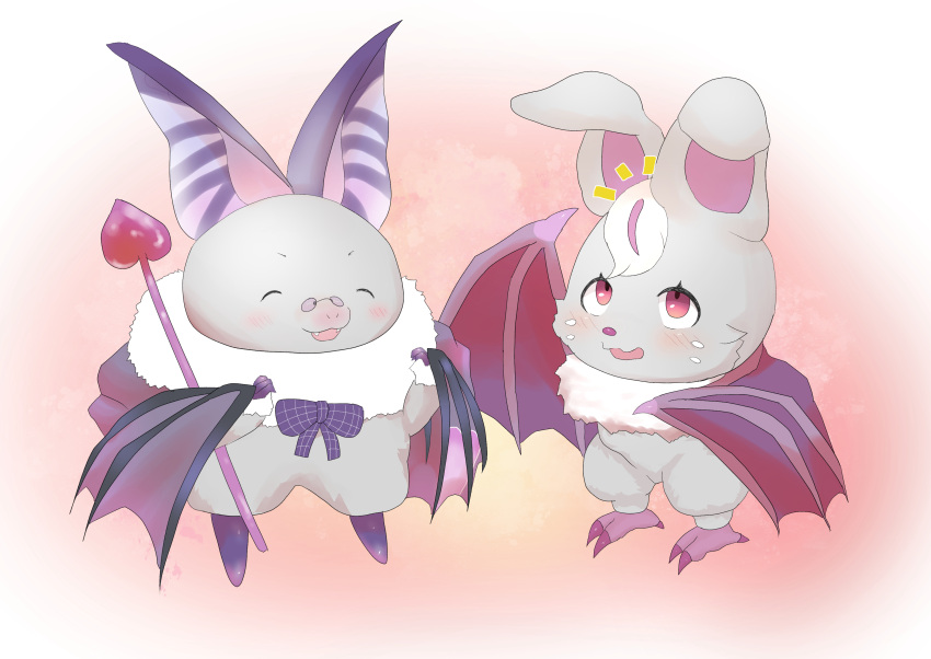 absurdres, animal, bat_(animal), bat_wings, blue_bow, blush, bow, bowtie