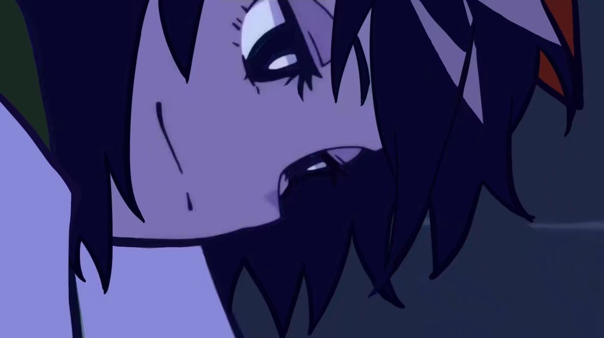 1other, androgynous, black_eyes, black_hair, bright_pupils, chinese_commentary, close-up, closed_mouth
