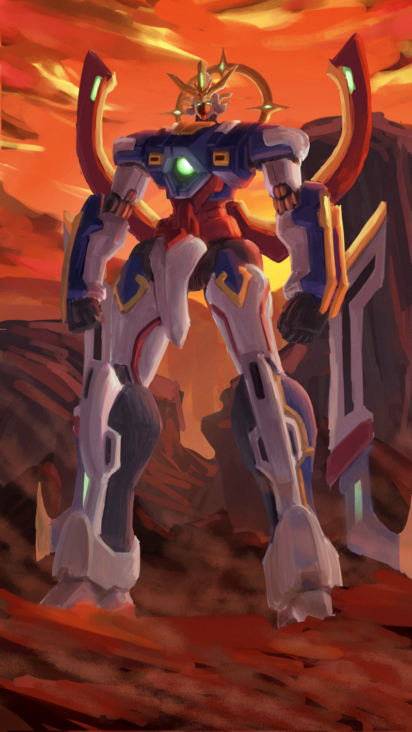 absurdres, armor, backlighting, blue_armor, blue_eyes, clouds, cloudy_sky, desert