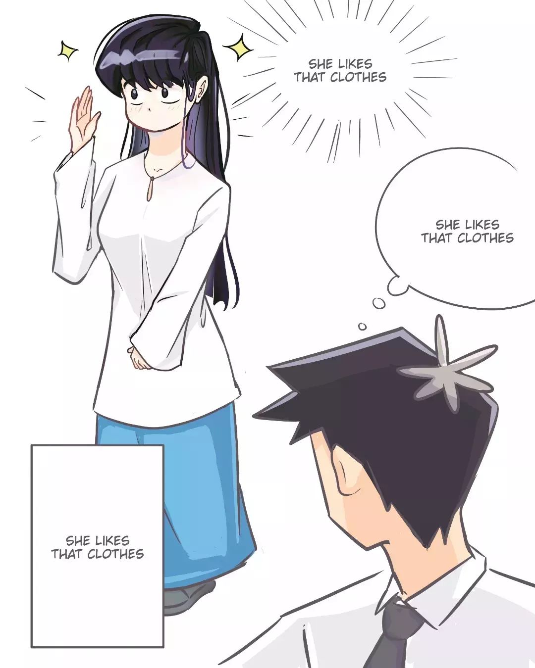 1boy, 1girl, apitnklukies, black_eyes, black_footwear, black_hair, black_necktie, blue_skirt