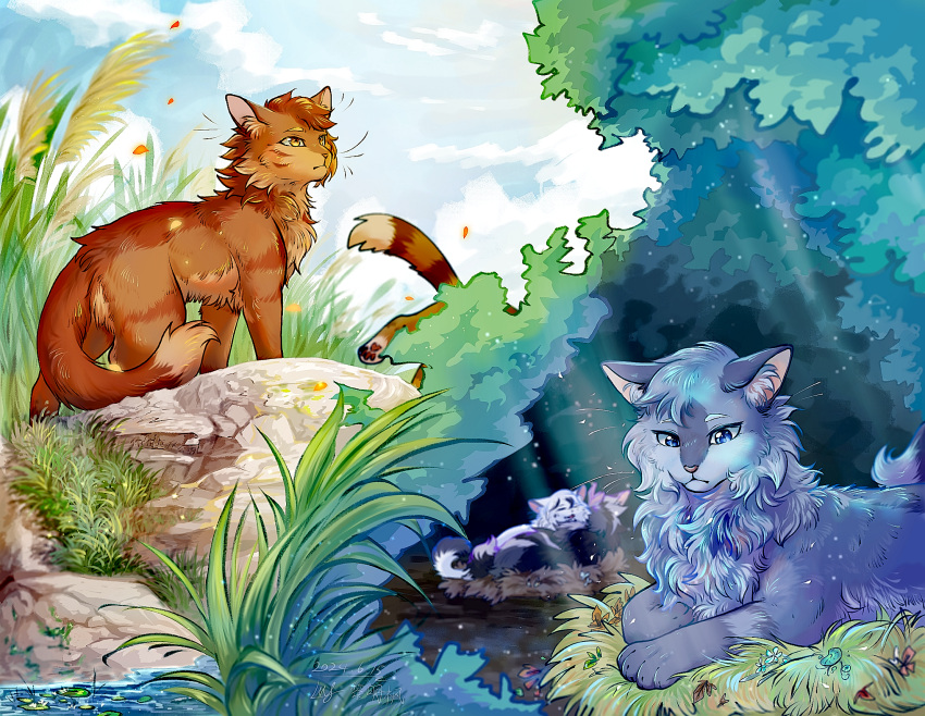 animal, animal_focus, blue_eyes, bluestar_(warrior_cats), brown_cat, brown_fur, cat, chinese_commentary