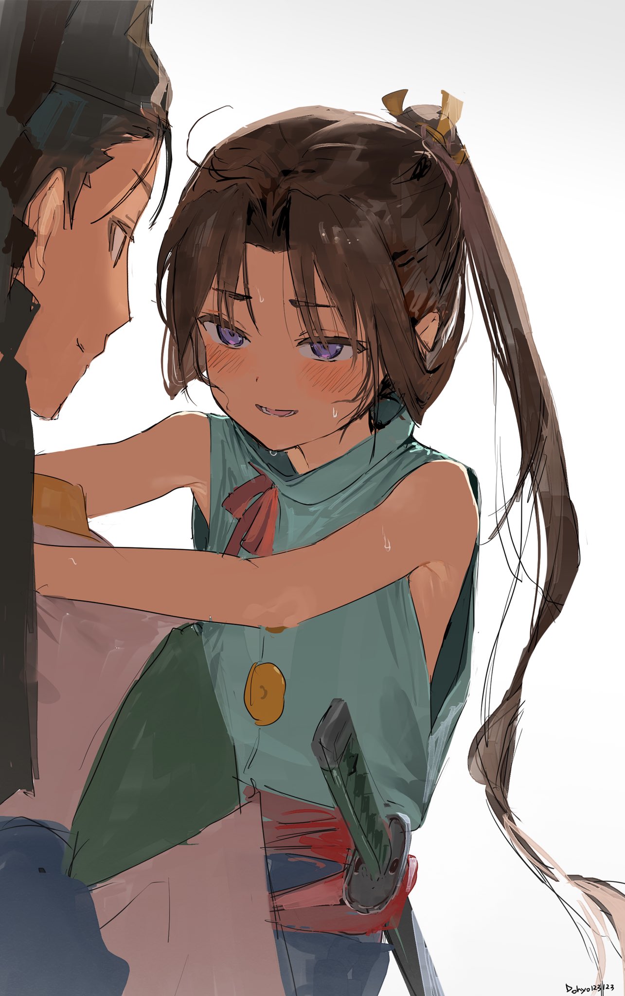 2boys, blue_shirt, blush, brown_hair, dohyo123123, highres, houjou_tokiyuki_(nige_jouzu_no_wakagimi), japanese_clothes