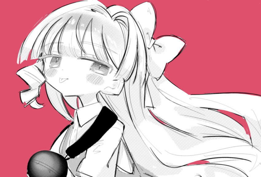 1girl, :p, blush, bow, closed_mouth, collared_shirt, erimo_kudryavka, erimo_kudryavka_(artist)