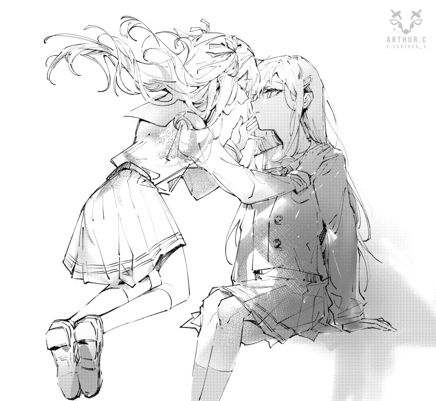 2girls, arthur_c, bang_dream!, bang_dream!_it's_mygo!!!!!, closed_eyes, commentary_request, floating, floating_hair