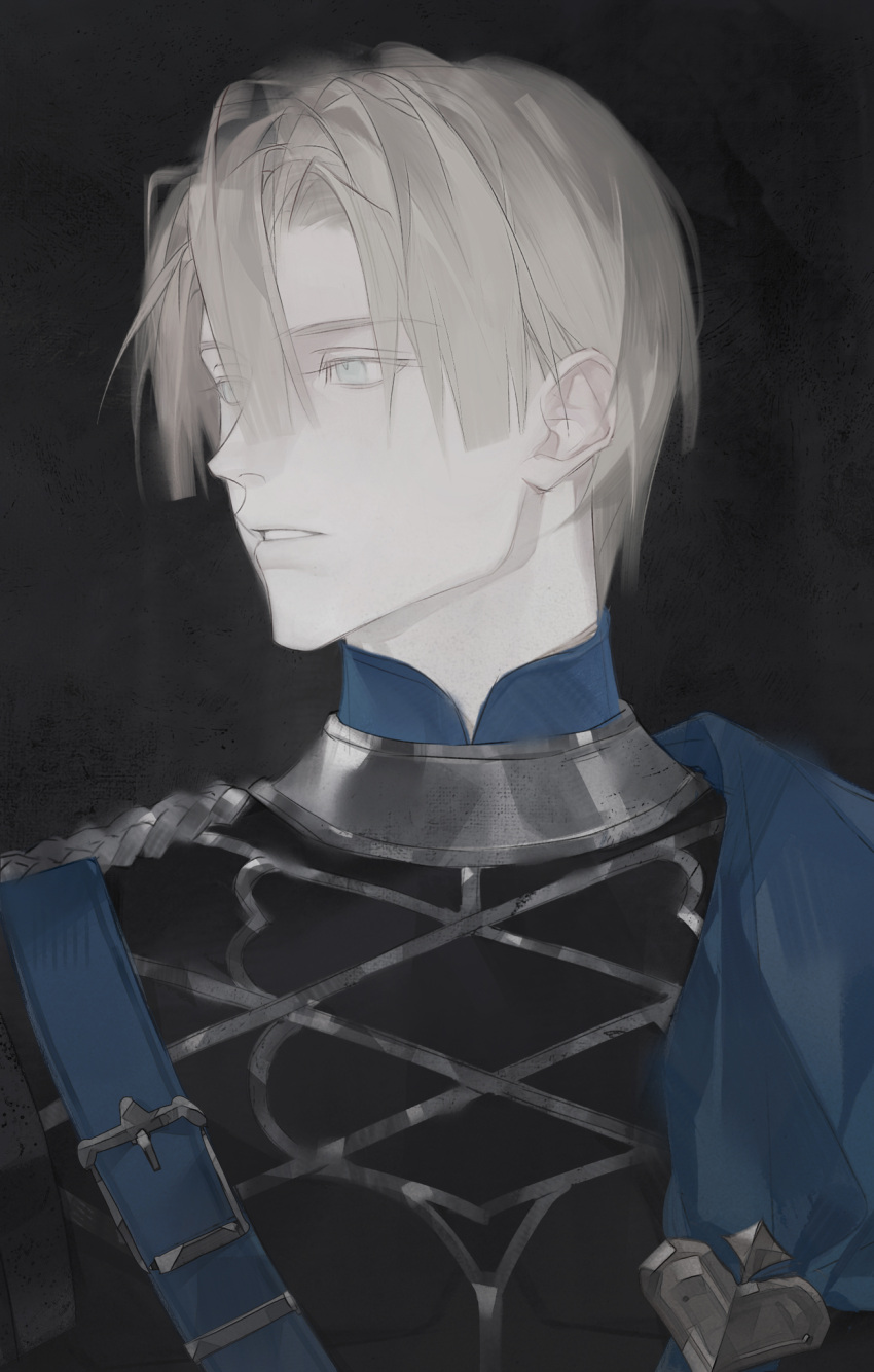 1boy, aiguillette, black_background, blonde_hair, blue_cape, blue_eyes, cape, dimitri_alexandre_blaiddyd