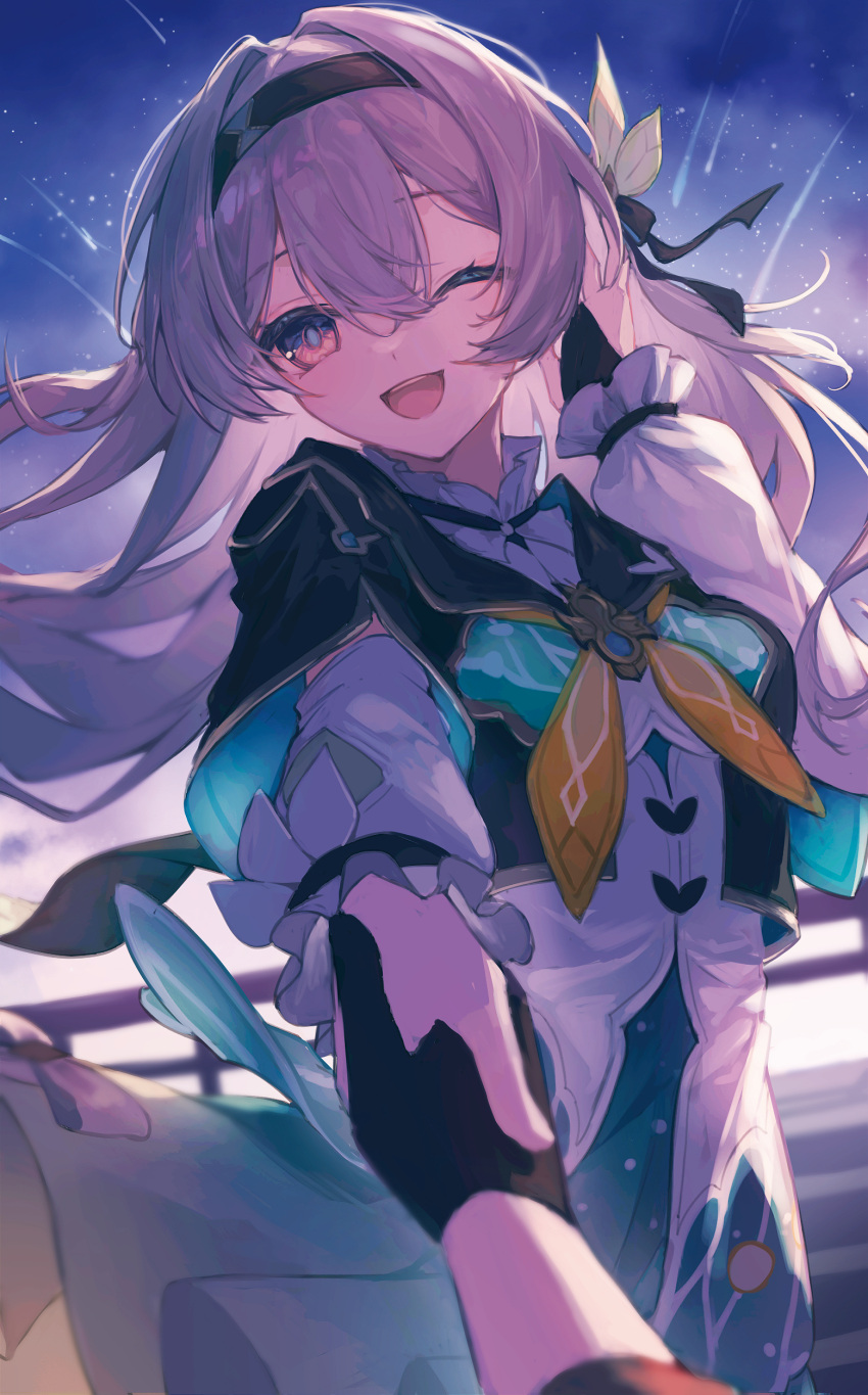 2girls, absurdres, black_gloves, black_hairband, breasts, collared_shirt, cropped_jacket, firefly_(honkai:_star_rail)