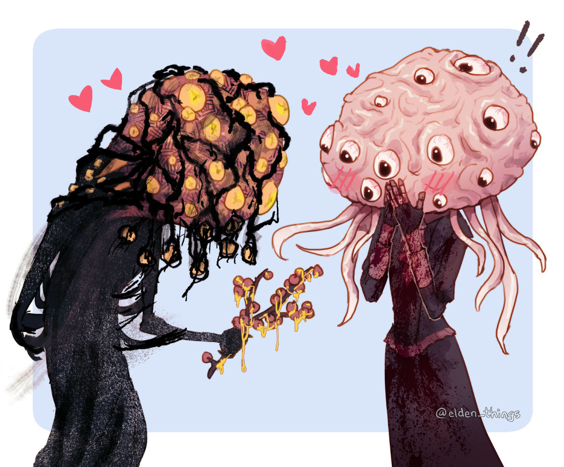 2others, aging_untouchable, ambiguous_gender, black_gloves, black_robe, bloodborne, blush, brain