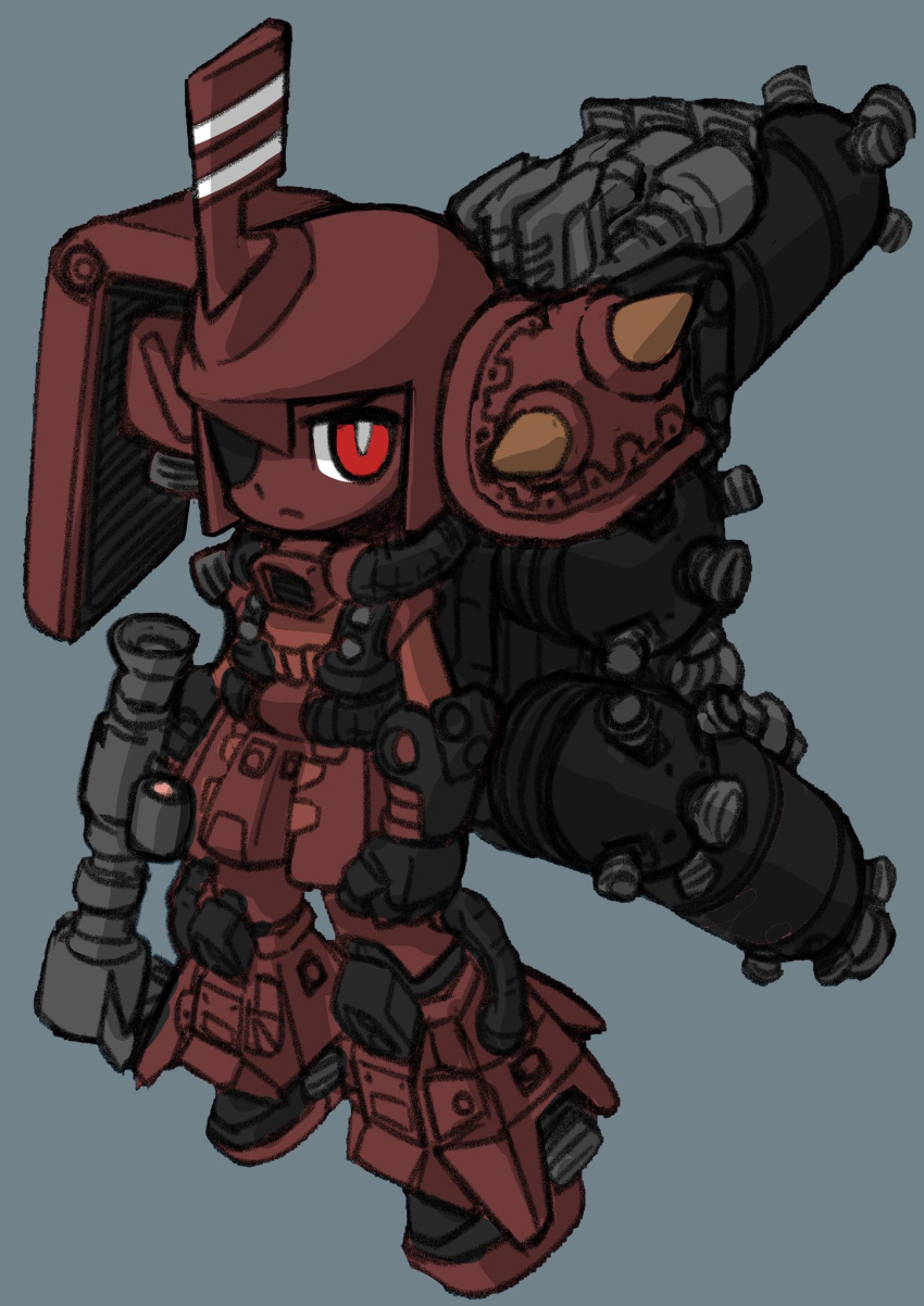 1girl, armor, armored_boots, arms_at_sides, bazooka_(gundam), boots, bright_pupils, clenched_hand