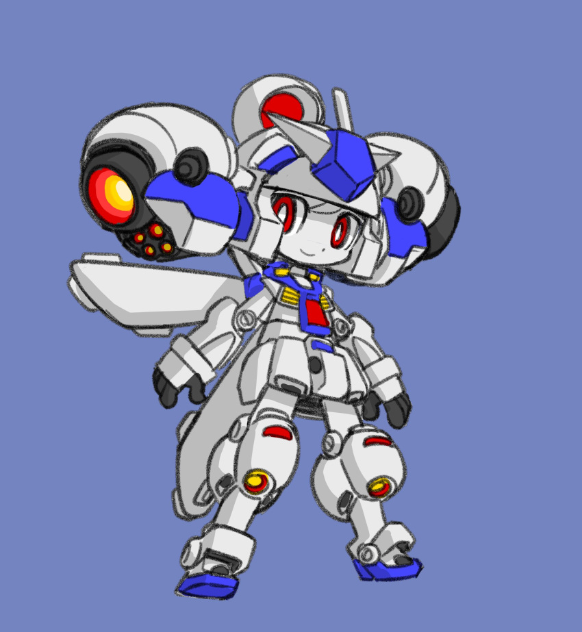 1girl, armor, armored_boots, arms_at_sides, blue_background, boots, bright_pupils, closed_mouth