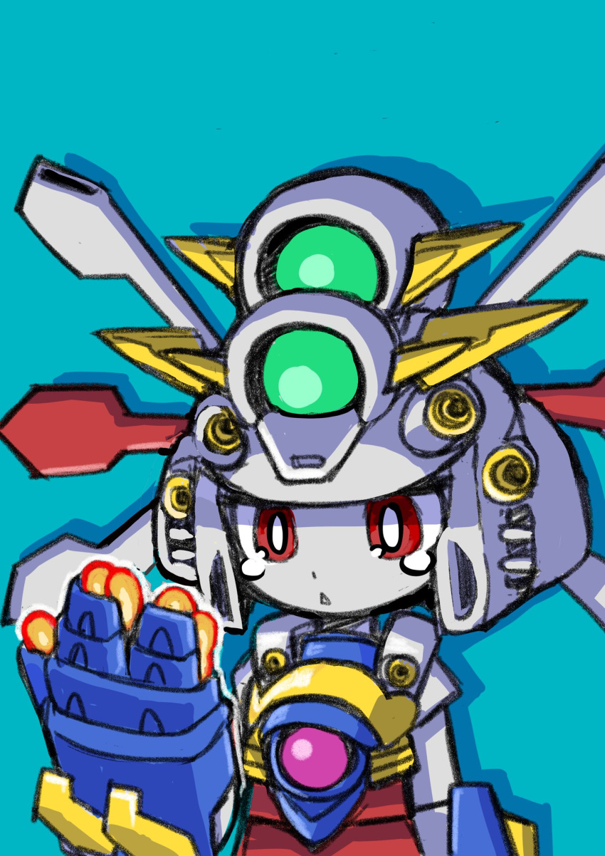 1girl, amor, bakunetsu_god_finger, blue_background, bright_pupils, commentary_request, g_gundam, glowing