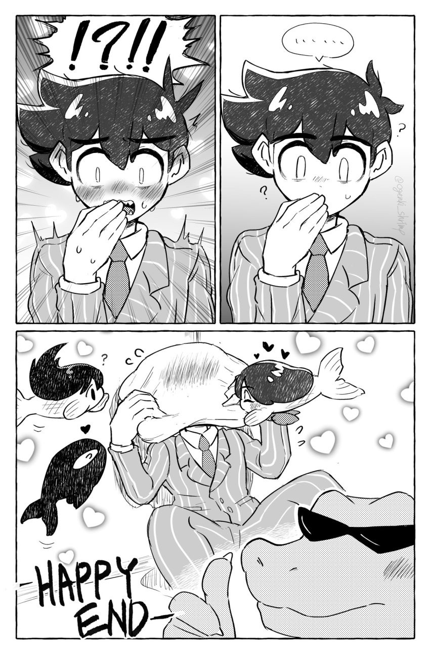 !?, ..., 2boys, bossman_hero, fish, gator_guy_(omori), hero_(headspace)_(omori), hero_(omori)