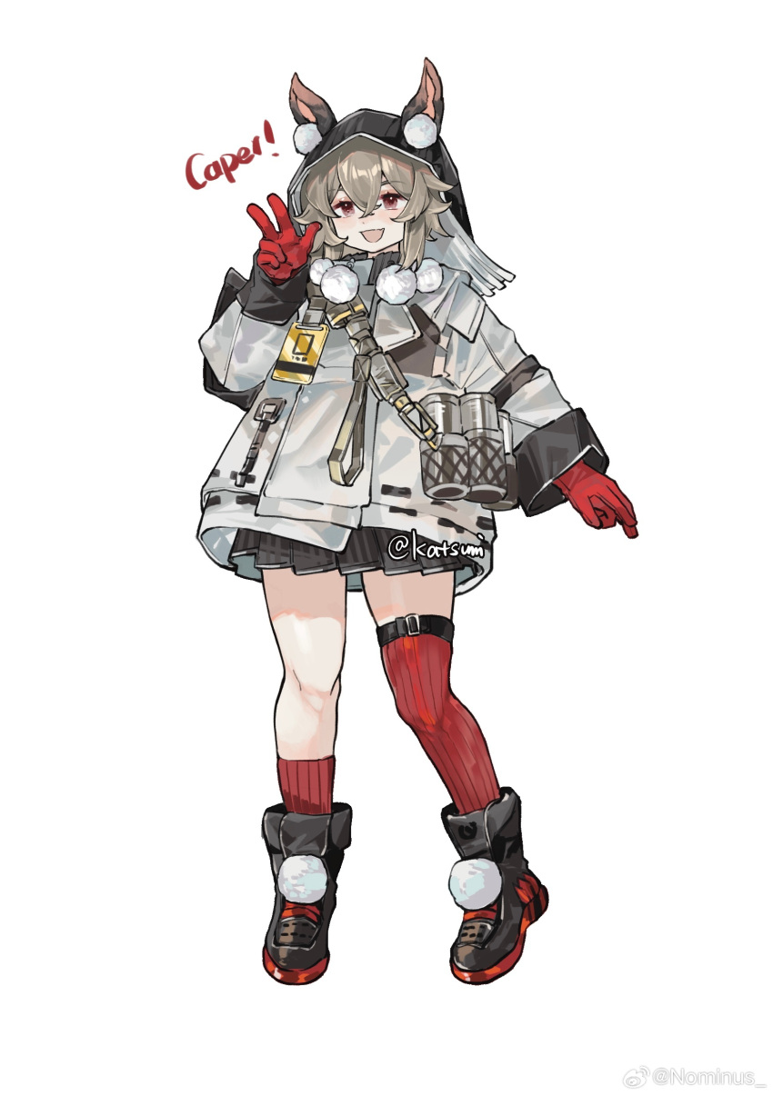 1girl, :d, absurdres, animal_ears, ankle_boots, arknights, asymmetrical_legwear, black_footwear