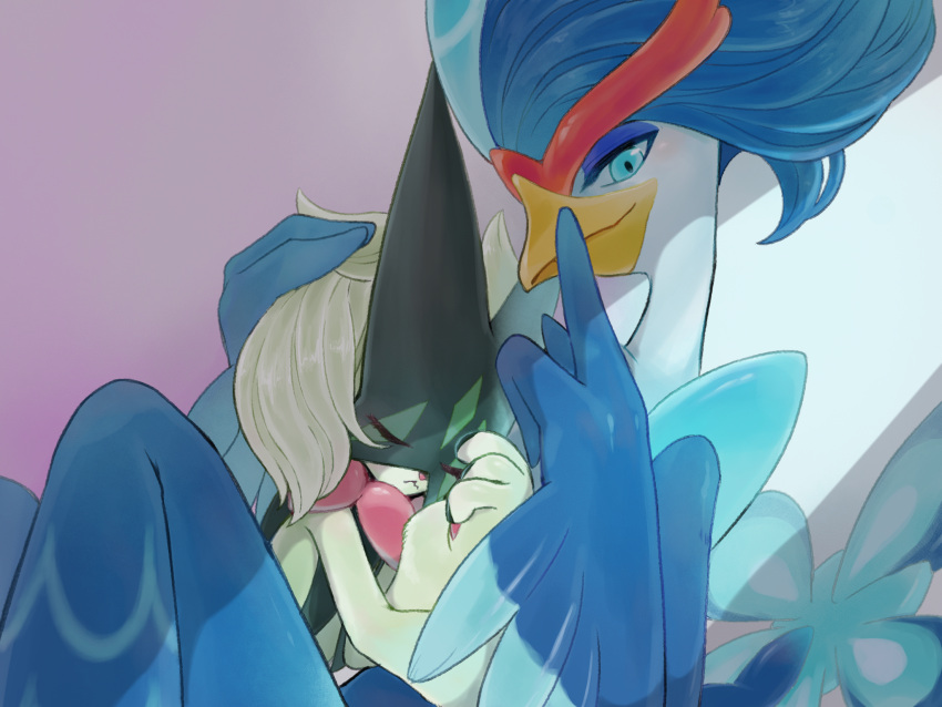 beak, blue_eyes, blue_feathers, blue_fur, blue_hair, feathered_wings, feathers, highres