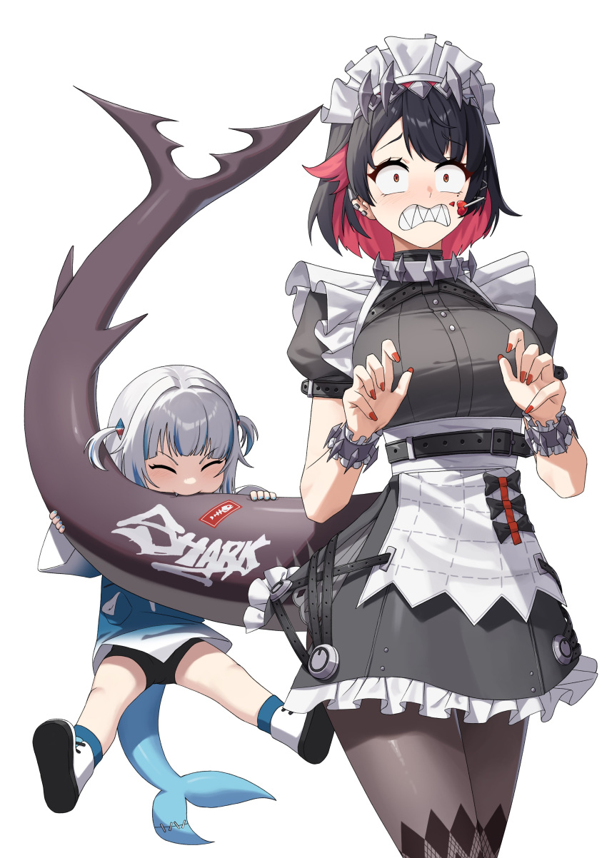 2girls, absurdres, alfie_(tmdals7645), animal_costume, biting, biting_another's_tail, black_hair, black_pantyhose
