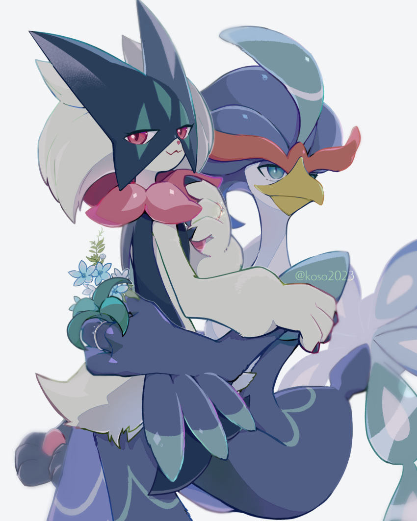 artist_name, beak, blue_eyes, blue_flower, blue_fur, flower, green_fur, highres