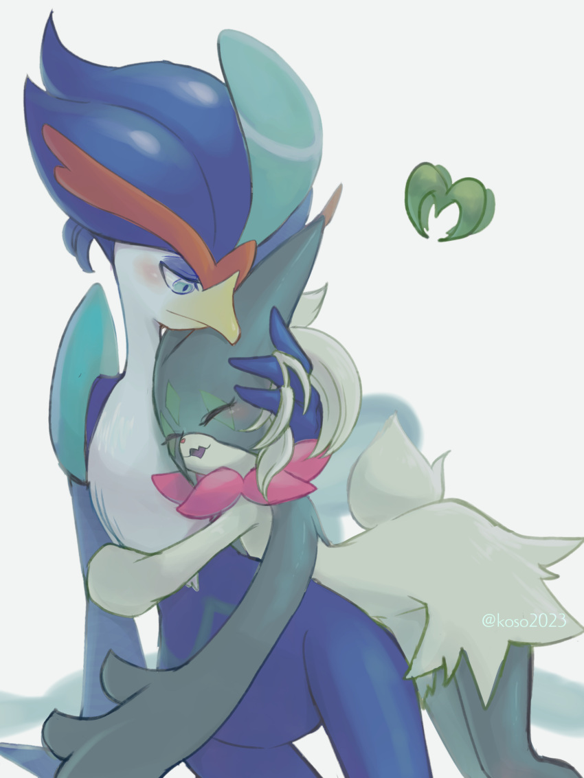 artist_name, beak, black_fur, blue_eyes, blue_fur, blush, closed_eyes, green_fur