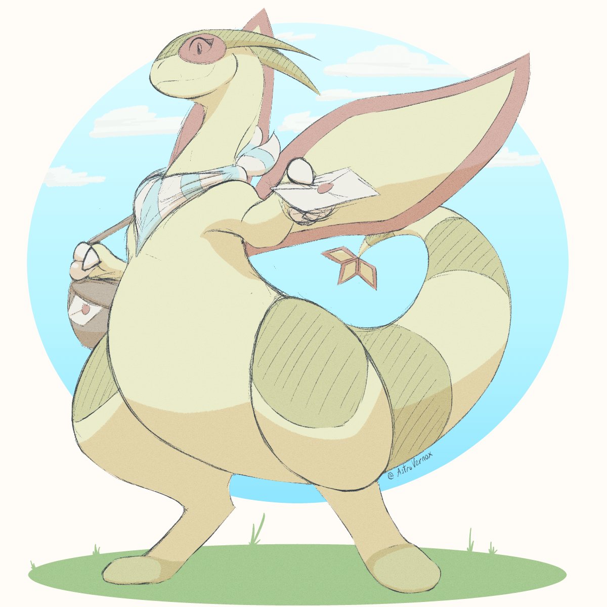 artist_name, astrovernox, bandana, bandana_around_neck, blue_bandana, clothed_pokemon, colored_skin, flygon