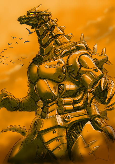 bird, cyborg, flying, godzilla_(series), godzilla_against_mechagodzilla, japan_self-defense_force, kaiju, kiryu_(godzilla), mecha, mechagodzilla, military, monster, nishikawa_shinji, non-web_source, pterosaur, robot, toho_(film_company), weapon