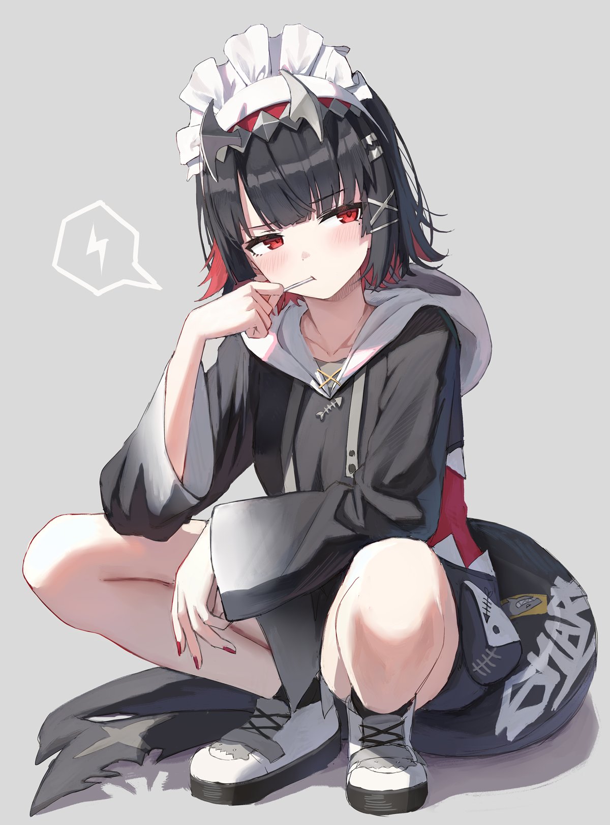 1girl, alternate_costume, black_hair, blush, colored_inner_hair, cosplay, ellen_joe, fingernails