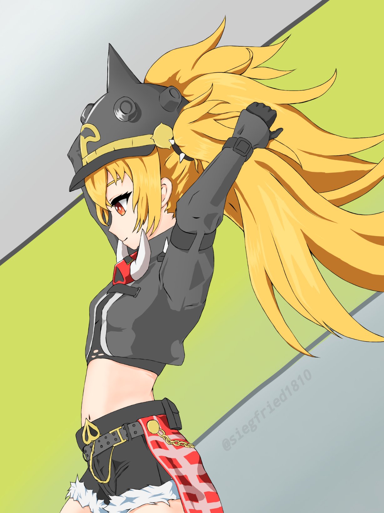 1girl, belt, blonde_hair, chain, gold_chain, helmet, highres, jacket