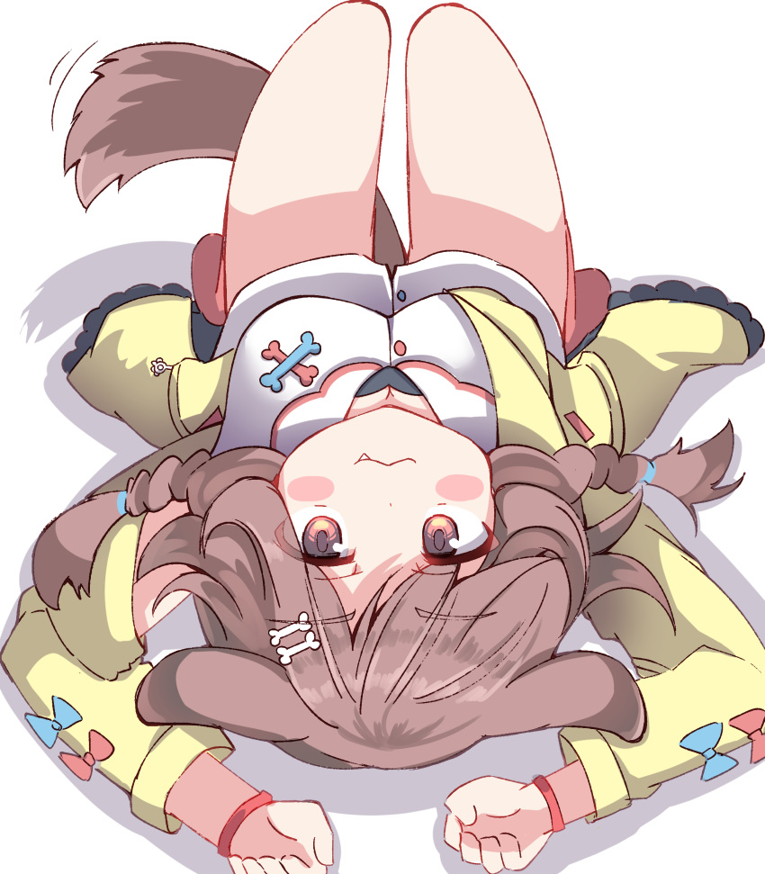 1girl, :3, absurdres, animal_ears, bone_hair_ornament, braid, brown_eyes, brown_hair