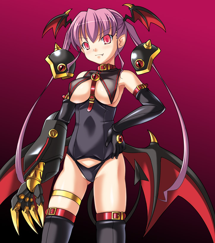 black_aries, demon_girl, demon_tail, demon_wings, elbow_gloves, fang, gloves, head_wings