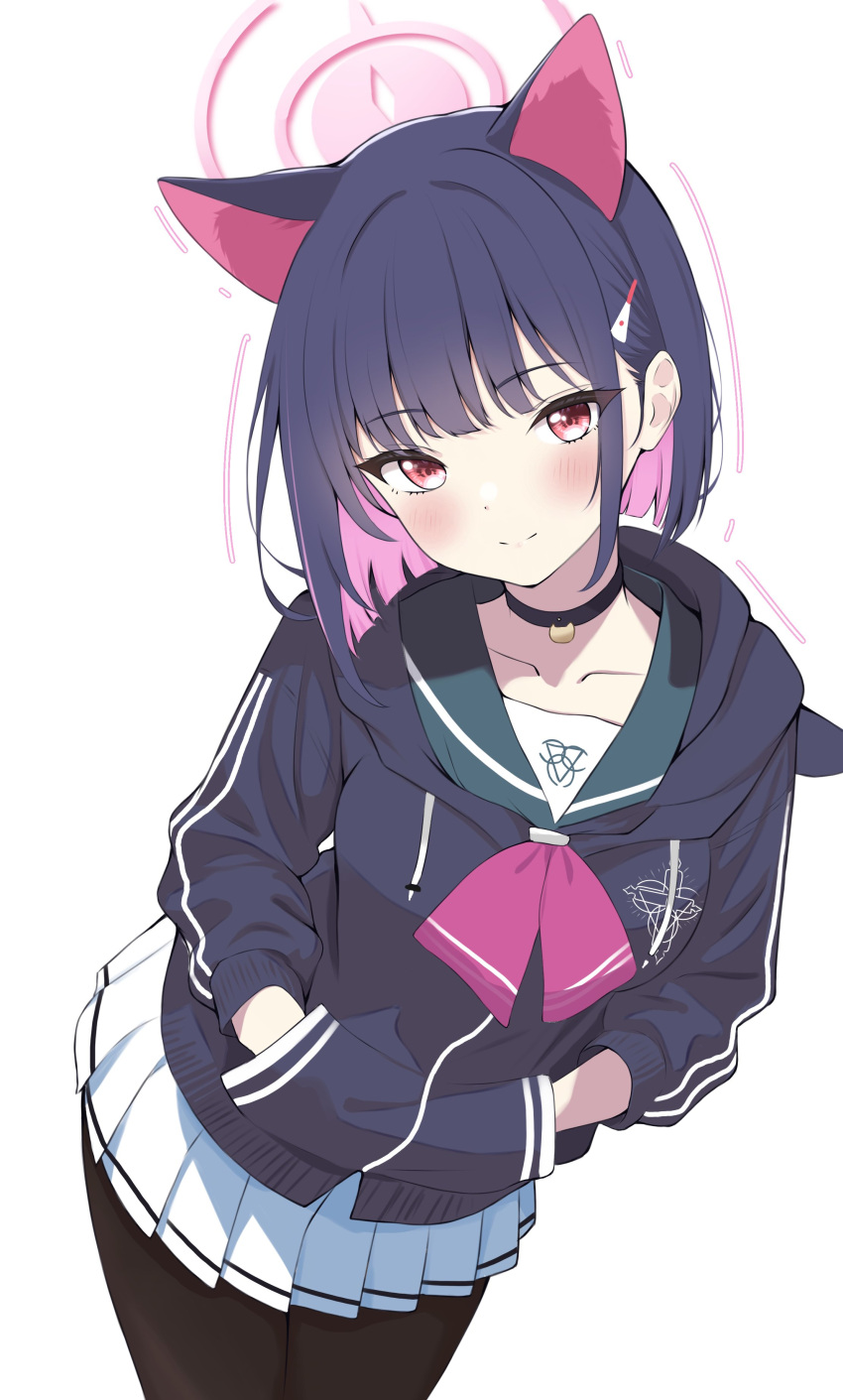 1girl, absurdres, animal_ears, black_choker, black_hair, black_jacket, black_pantyhose, blue_archive