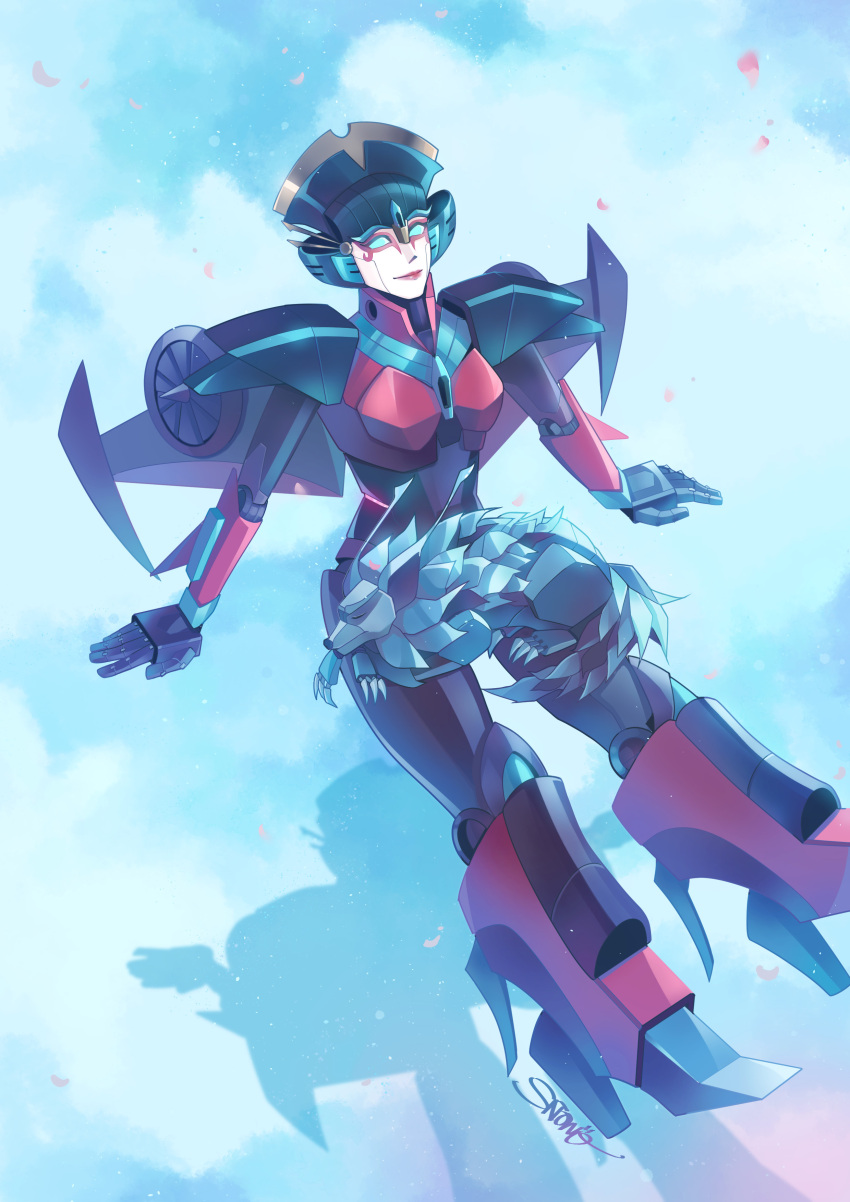 1girl, absurdres, airplane_wing, armor, blue_eyes, breasts, high_heels, highres