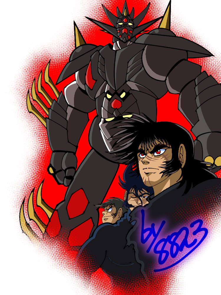 3boys, black_hair, character_request, cpwm3723, getter_noir_g, getter_robo, ishikawa_ken_(style), jin_hayato