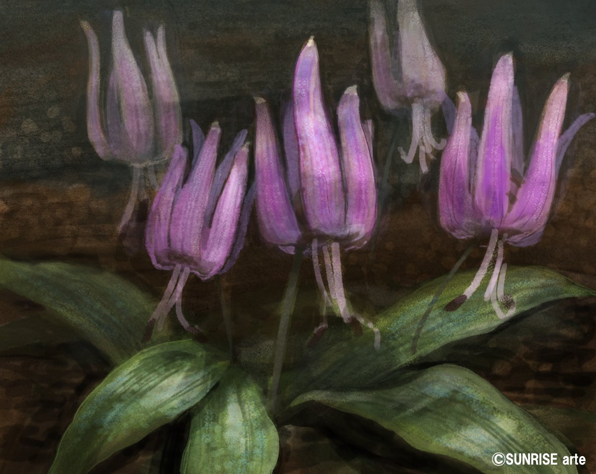 brown_background, flower, flower_focus, leaf, no_humans, original, painting_(medium), pink_flower