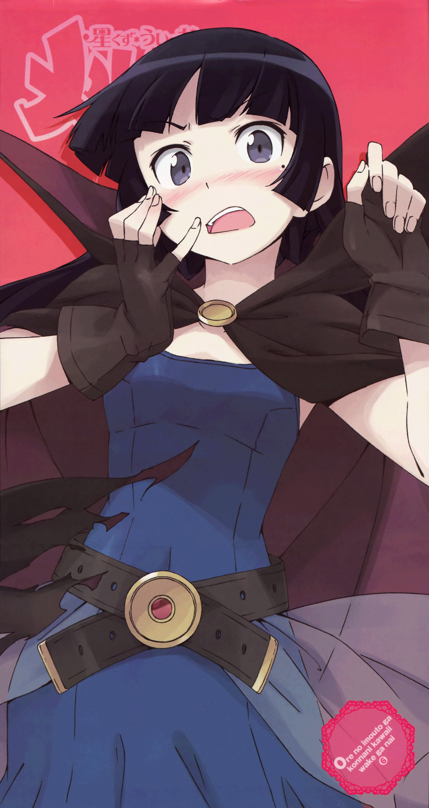 alpha_omega, alpha_omega_(cosplay), black_hair, blush, cape, cosplay, fingerless_gloves, gloves