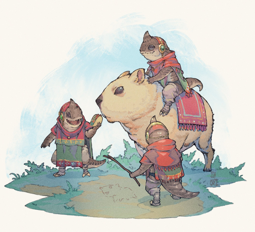 3others, androgynous, black_eyes, capelet, capybara, child, fewer_digits, final_fantasy