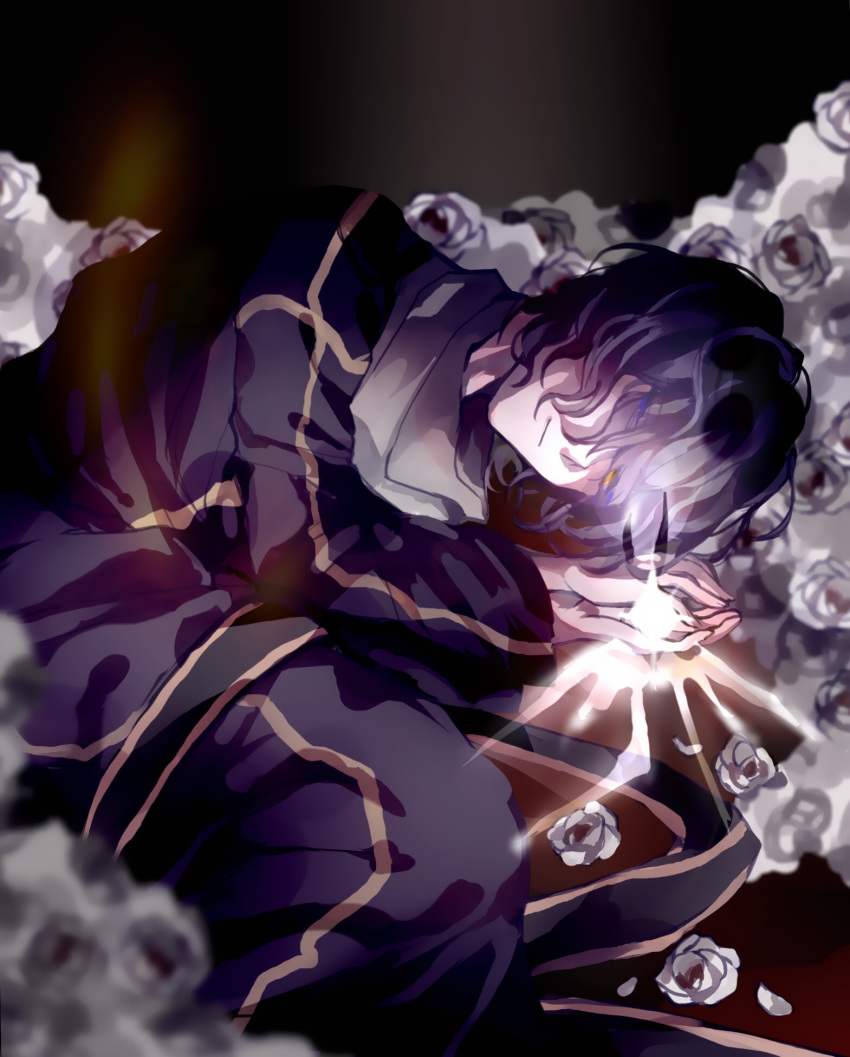 1boy, black_coat, black_hair, blue_eyes, chinese_commentary, closed_mouth, coat, commentary_request