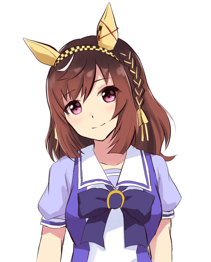 1girl, blush, braid, breasts, brown_hair, buena_vista_(umamusume), closed_mouth, commentary_request