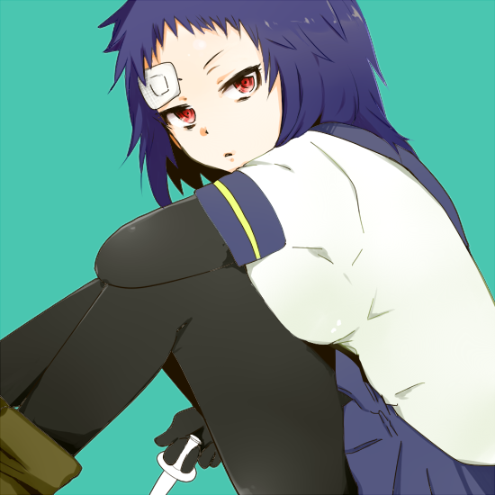 kurokami_kujira, medaka_box, naze_youka, pantyhose, purple_hair, red_eyes, school_uniform, syringe