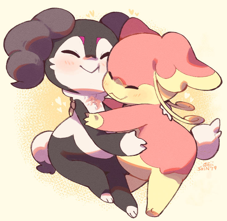 antennae, artist_name, audino, black_fur, blush, closed_eyes, closed_mouth, dated