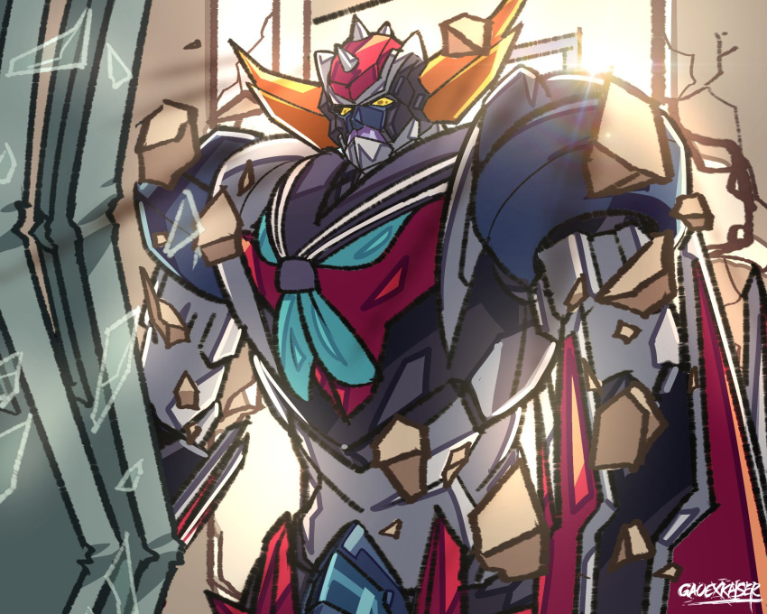 breaking_through_wall, broken_wall, crack, cracked_wall, doorway, gao_ex_kaiser, grendizer, grendizer_(grendizer_u)