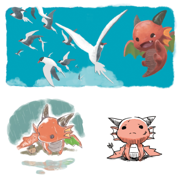 animal, bird, chibi, chick, commentary_request, dragon, flying, full_body