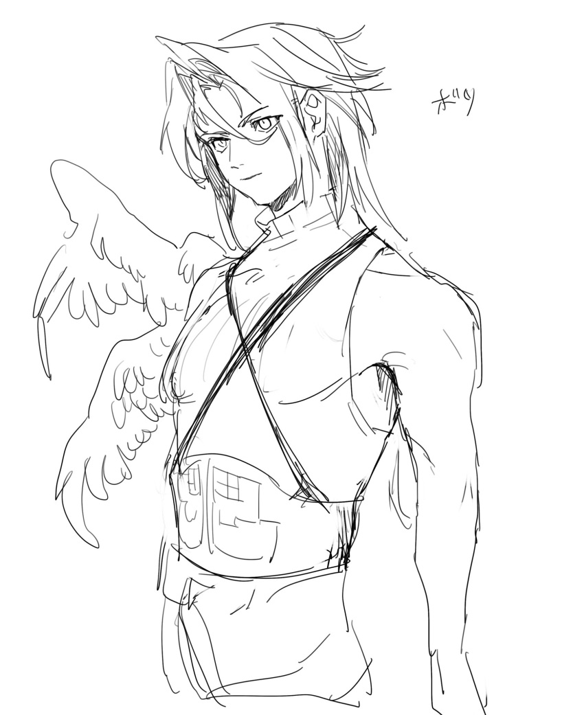 1boy, aged_down, angel_wings, belt, expressionless, feathered_wings, final_fantasy, final_fantasy_vii