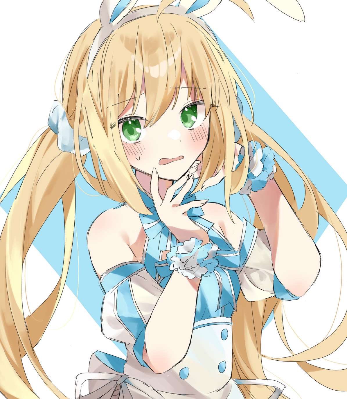 1girl, animal_ear_hairband, animal_ears, argyle_background, artoria_caster_(fate), artoria_caster_(swimsuit)_(fate), artoria_caster_(swimsuit)_(second_ascension)_(fate), artoria_pendragon_(fate)