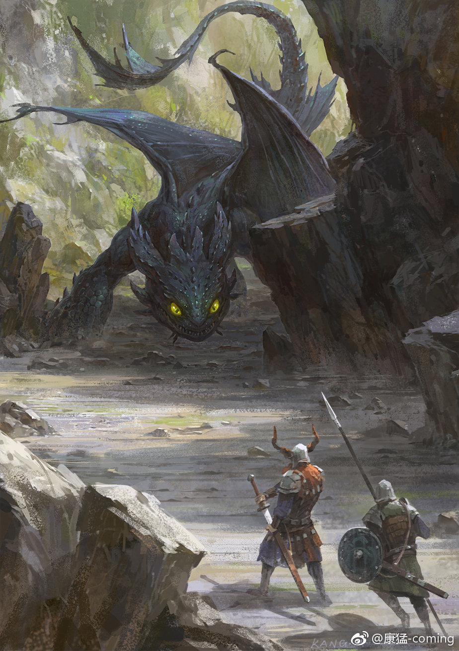 2boys, animal_focus, armor, chinese_commentary, commentary_request, day, dragon, drawing_sword