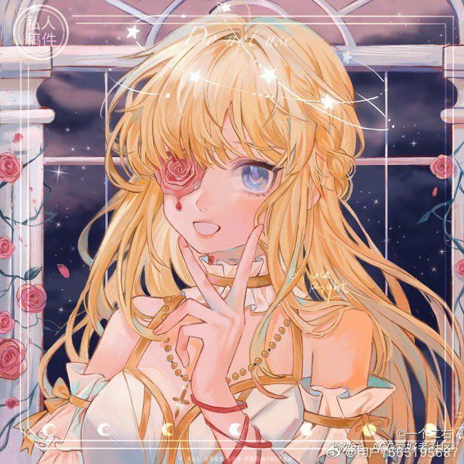 1girl, bare_shoulders, bcy_username, bead_necklace, beads, blonde_hair, blue_eyes, braid